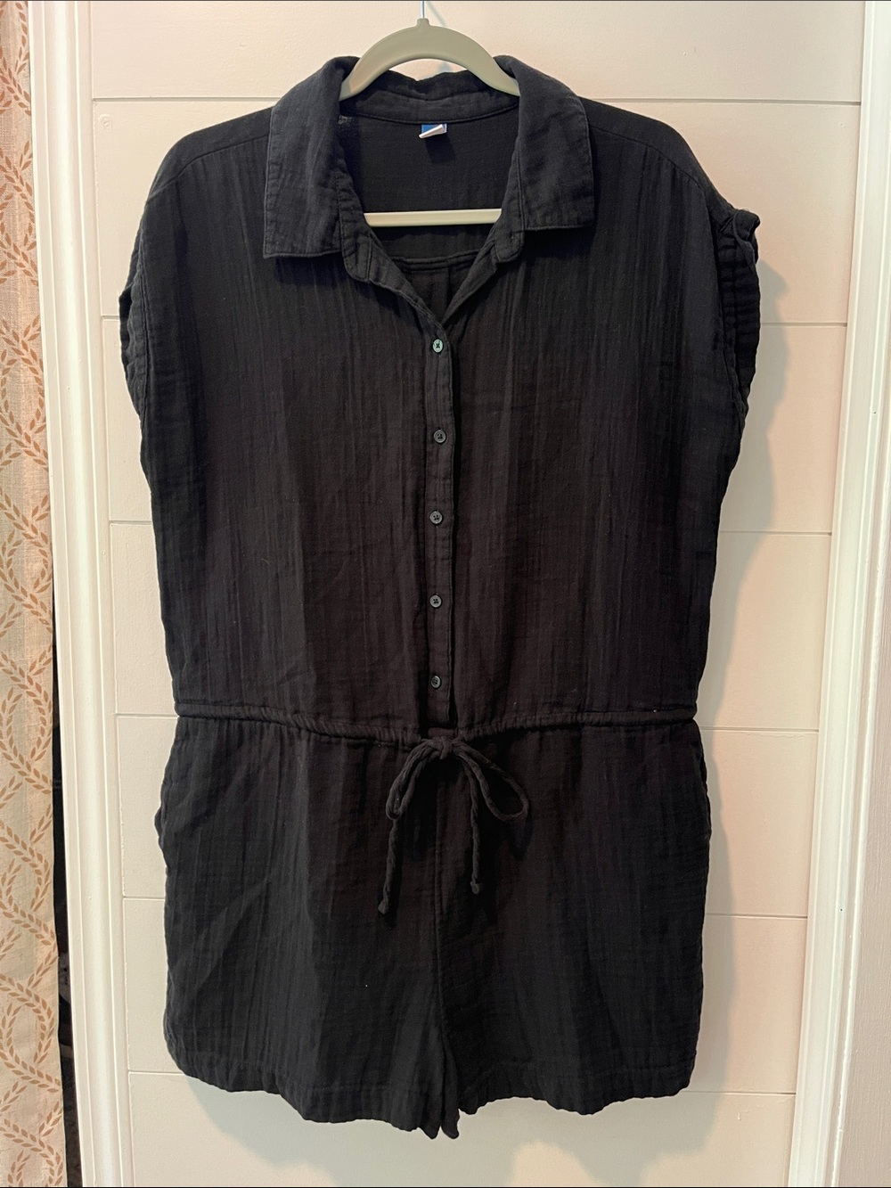 Old Navy Black Button-Up Drawstring Waist Women’s Romper